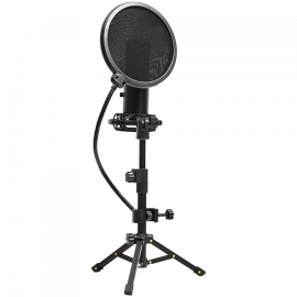 LORGAR Voicer 721, Gaming Microphone, Black, USB condenser microphone with tripod stand and pop filter, including 1 microphone, 1 metal tripod, 1 plastic shock mount, 1 windscreen cap, 2m USB Type C cable, 1 pop filter, 1 tripod mount ring, 154.6x56.1mm