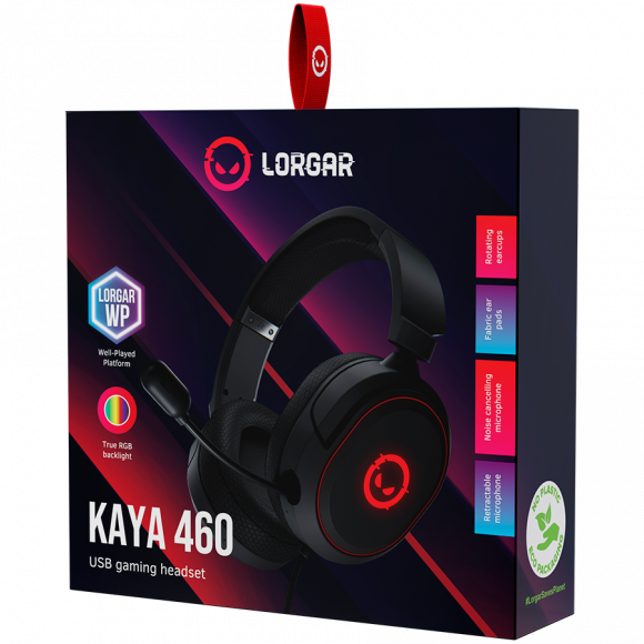 LORGAR Kaya 460, USB Gaming headset with microphone, CM108B, RGB backlight, Plug&Play, USB-A connection cable 2m, fabric ear pads, size: 192*184.7*88mm, 0.329kg, black - Image 6