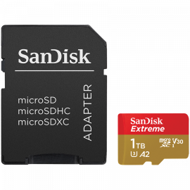 SanDisk Extreme microSDXC 1TB + SD Adapter + 1 year RescuePRO Deluxe up to 190MB/s & 130MB/s Read/Write speeds A2 C10 V30 UHS-I U3