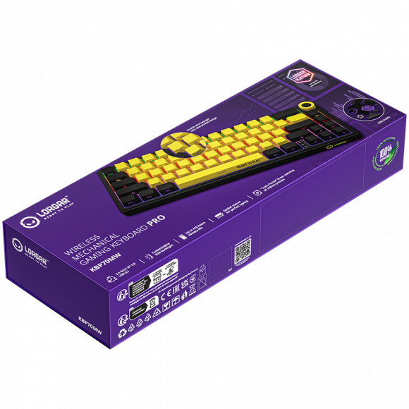 LORGAR KBP70MW, Wireless 65% Mechanical Gaming Keyboard Pro, Black/yellow, EN layout - Image 10