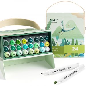 Double-sided Marker Pens ARRTX Alp, 24 Colours, green tone shade