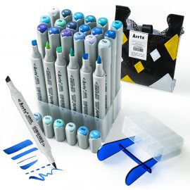 Double-sided Marker Pens ARRTX Oros, 24 Colours, blue tone shade
