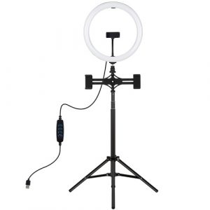 LED Ring Lamp 30cm with Desktop Tripod Mount Up to 165cm and 3 Phone Clamps, USB