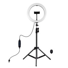 LED Ring Lamp 26cm With Desktop Tripod Mount Up To 1.1m, Phone Clamp, USB