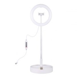 LED Ring Lamp 26cm with Folding Desktop Holder up to 138cm, USB