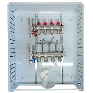 Heating Manifold 4 Loops with Thermal Actuators NC AC230V and Flow Meters