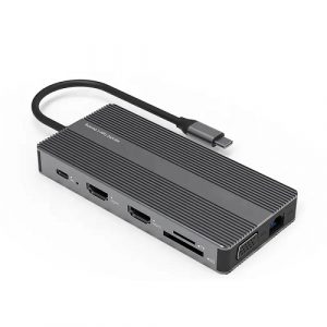 Adapter USB Type-C - 2x HDMI, VGA, LAN, 3x USB Type-A, SD, TF, USB Type-C PD100W, Aux | CA913886