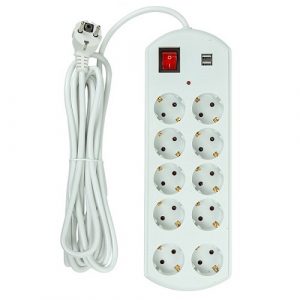 Extension cord 5m, 10 sockets, 2x USB, with switch | EX610556