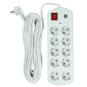 Extension cord 10m, 10 sockets, 2x USB, with switch | EX610563