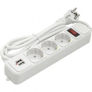 Extension cord 1.8m, 3 sockets + 2 USB, with switch | PPSA10M18S3U
