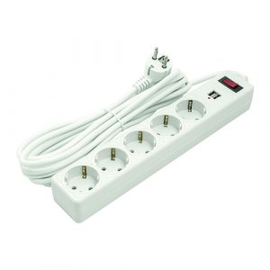 Extension cord 5m, 5 sockets, 2xUSB, with switch | PPSA10M50S5U