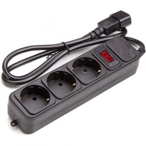 UPS-Rated Extension Cord 1m, 3 sockets, with switch, black | PPUA10M10S3