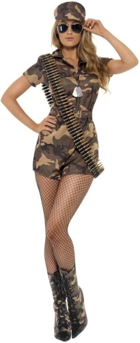 Ecost Customer Return Smiffys, Women's Sexy Army Girl Costume, Short Overalls, Belt and Hat, Size: S