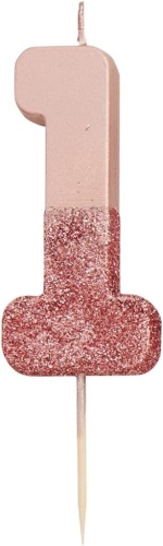 Ecost Customer Return Talking Tables - Number 1 candle with rose gold glitter - Cake decoration