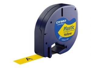 Dymo (S0721620) LetraTag Plastic Label Tape, 12mm x 4m, Black on Yellow