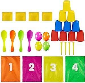 Ecost Customer Return Relaxdays 10028884 Kids' Party Game Set 3-in-1: Sack Race, Egg Run, Garden Gam