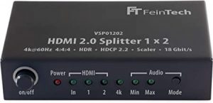 Ecost customer return FINETECH VSP01202 HDMI 2.0 Splitter 1x2 with 4K HDR Down Scaler Audio-EDID bla