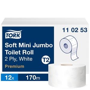Toilet paper Tork PREMIUM MINI JUMBO T2 110253, 2 sl., 9.7 cm x 170 m, white, 12 psc.