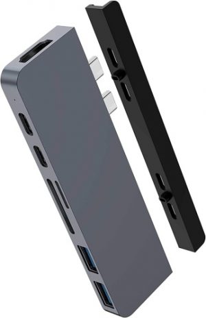 Ecost Customer Return Sanho HyperDrive Duo 7-in-2 - Dock for MacBook Pro/Air, grey color