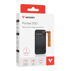 Verbatim 32193 Pocket SSD Drive 1TB, USB-C 3.2 Gen 2, M.2, up to 1000MB/s, Black/Orange Verbatim 32193 Pocket SSD Drive 1TB, USB-C 3.2 Gen 2, M.2, up to 1000MB/s, Black/Orange