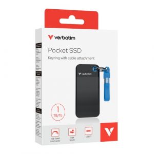 Verbatim 32191 Pocket SSD Drive 1TB, USB-C 3.2 Gen 2, M.2, up to 1000MB/s, Black/Blue Verbatim 32191 Pocket SSD Drive 1TB, USB-C 3.2 Gen 2, M.2, up to 1000MB/s, Black/Blue