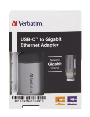 Verbatim 49146 USB-C to Gigabit Ethernet Adapter, USB 3.1 GEN 1, Gigabit Ethernet, Grey/Black Verbatim 49146 USB-C to Gigabit Ethernet Adapter, USB 3.1 GEN 1, Gigabit Ethernet, Grey/Black