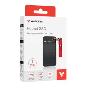 Verbatim 32192 Pocket SSD Drive 1TB, USB-C 3.2 Gen 2, M.2, up to 1000MB/s, Black/Red Verbatim 32192 Pocket SSD Drive 1TB, USB-C 3.2 Gen 2, M.2, up to 1000MB/s, Black/Red