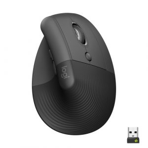 Logitech Lift Vertical Wireless Mouse, RF Wireless + Bluetooth, 4000 DPI, Graphite