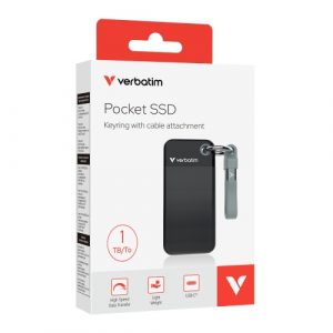 Verbatim 32190 Pocket SSD Drive 1TB, USB-C 3.2 Gen 2, M.2, up to 1000MB/s, Black/Grey Verbatim 32190 Pocket SSD Drive 1TB, USB-C 3.2 Gen 2, M.2, up to 1000MB/s, Black/Grey