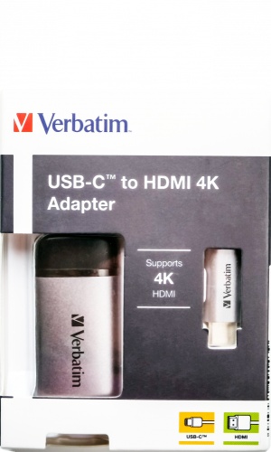 Verbatim 49143 USB-C to HDMI 4K Adapter, USB 3.1 GEN 1, HDMI 4K (60Hz), 10 cm Cable, Grey/Black Verbatim 49143 USB-C to HDMI 4K Adapter, USB 3.1 GEN 1, HDMI 4K (60Hz), 10 cm Cable, Grey/Black