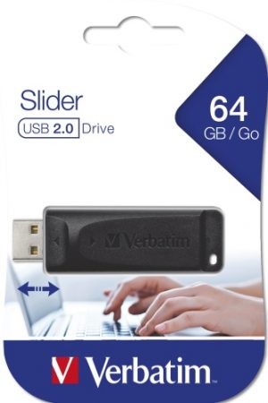 Verbatim 98698 Slider USB Flash Drive 64GB, USB-A 2.0, Black