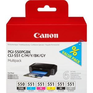 Canon PGI-550/CLI-551 (6496B005) Ink Cartridge Multipack, PGBK/C/M/Y/BK/GY Canon PGI-550/CLI-551 (6496B005) Ink Cartridge Multipack, PGBK/C/M/Y/BK/GY