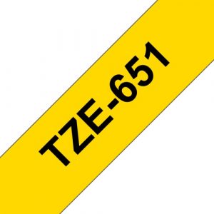 Brother TZe-651 (TZE651) Laminated Labelling Tape Cassette, Black on Yellow 24mm, 8m Brother TZe-651 (TZE651) Laminated Labelling Tape Cassette, Black on Yellow 24mm, 8m