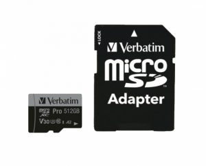 Verbatim 47046 Pro U3 Micro SDXC Memory Card 512GB + microSD to SD Adapter