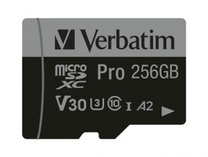 Verbatim 47045 Pro U3 Micro SDXC Memory Card 256GB + microSD to SD Adapter Verbatim 47045 Pro U3 Micro SDXC Memory Card 256GB + microSD to SD Adapter