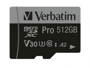Verbatim 47046 Pro U3 Micro SDXC Memory Card 512GB + microSD to SD Adapter Verbatim 47046 Pro U3 Micro SDXC Memory Card 512GB + microSD to SD Adapter
