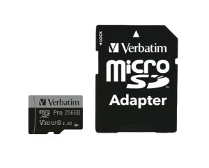 Verbatim 47045 Pro U3 Micro SDXC Memory Card 256GB + microSD to SD Adapter