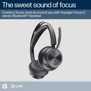 Poly Voyager Focus 2 MS Teams Wireless Headset, Bluetooth, USB-C/A Adapter, Charging stand, Black Poly Voyager Focus 2 MS Teams Wireless Headset, Bluetooth, USB-C/A Adapter, Charging stand, Black