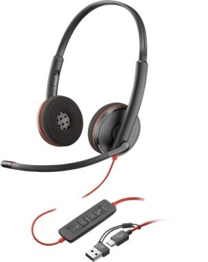 Poly Blackwire 3220 Stereo Wired Headset, USB-C, USB-C/A Adapter (Bulk), Black