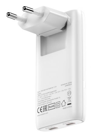 Verbatim 32355 Fold 'n' Go GaN Charger 65W 2-Port, USB-C, EU Plug, White