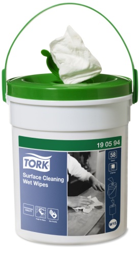 Surface Cleaning Wet Wipes TORK 190594, kibirėlyje, 58 pcs., 27 x 27 cm, white