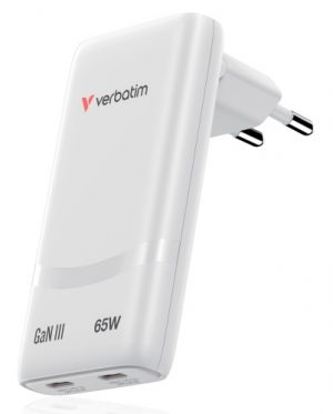 Verbatim 32355 Fold 'n' Go GaN Charger 65W 2-Port, USB-C, EU Plug, White