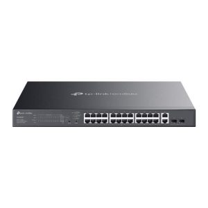 Switch|TP-LINK|Omada|ES228GMP|Switch type Managed|Switch layer L2|Rack mounting Yes|26xRJ-45 ports|RJ-45 Ports Type Gigabit Ethernet (10/100/1000)|26xGigabit Ethernet (copper) ports quantity|2xSFP module slots quantity|Power over Ethernet (PoE) Yes|24xPower over Ethernet plus (PoE+) ports quantity|Total Power over Ethernet (PoE) budget 384 W|ES228GMP