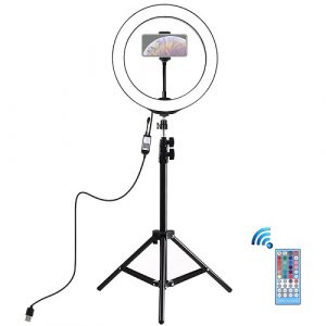 LED Ring Lamp 26 cm With Desktop Tripod Mount Up To 1.1m, Phone Clamp, USB | PKT3043