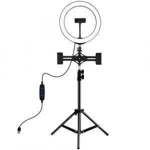 LED Ring Lamp 26cm With Desktop Tripod Mount Up to 1.1m and 3 Phone Clamps, USB | PKT3053B
