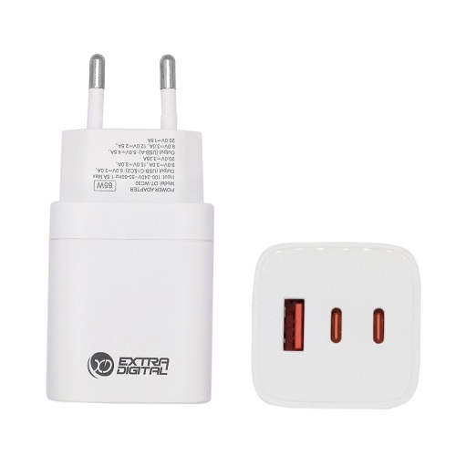 SC230303img Charger EXTRA DIGITAL GaN 2x USB Type-C, USB Type-A: 65W, PPS | SC230303